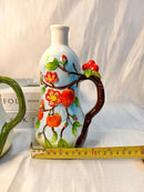 18 Oz Hand Painted Relief Ceramic Olive Oil Bottle Dispenser for Kitchen, Oil and Vinegar Bottle, Seasoning Bottle with Stainless Steel Nozzle, 540mL Oil Container with Handle for Cooking, Light Proof by CozyNest Decor