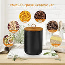 Canister Sets for Kitchen,Ceramic Kitchen Canisters for Countertop with Airtight Wood Lids for Serving Ground Coffee, Tea, Spice, Grains, Sugar, Salt (Black Pack of 3 (8.7/27/44 Oz)) by CozyNest Decor