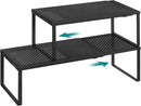 SONGMICS Spice Racks, Set of 2 Expandable Kitchen Countertop Shelves, Small Cupboard Organizers, Metal, Space-Saving Tabletop Shelves, Matte Black UKCS402B01 by CozyNest Decor