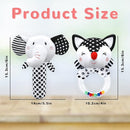 Baby Rattles & Toys - 0-3 Months, High Contrast Black & White Plush Stuffed Toys for Infants by TinyTreasures Baby Boutique
