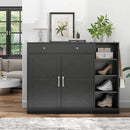 Loomie 5-Tier Shoe Cabinet with 4 Side Cubbies, Farmhouse Shoe Rack Cabinet with 6 Adjustable Shelves & 2 Drawers, Freestanding Shoe Storage Cabinet with 4 Brackets & 2 Hooks for Entryway (Black) by CozyNest Decor