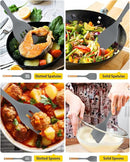 Pack of 4 Silicone Kitchen Utensils Set, Non Stick Solid Spatulas and Heat Resistant Slotted Spoons with Wooden Handle, Ideal BPA Free Cooking Utensils for Mixing,Serving,Turning,Stirring(GRAY) by CozyNest Decor