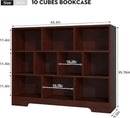 Book Shelf, 10 Cubes Storage Organizer, 3-Tier Open Shelf Wooden Bookcase, Freestanding Cherry Bookshelf Cube Shelf for Bedroom, Living Room, Home Office by CozyNest Decor