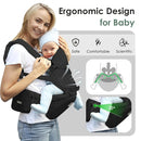 FRUITEAM Baby Carrier Newborn to Toddler 6 in 1 Hip Waist Stool with Head and Lumbar Support, Safety - Certified Hip Seat Carrier, Adjustable & Removable Baby Carrier for All Seasons, Black by TinyTreasures Baby Boutique