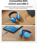 Belkin SoundForm Mini Kids Wired Headphones w/USB C to 3.5mm Dongle, Built-in Mic & Fun Stickers, 85dB Max Volume – for Online Learning, Travel, Compatible w/iPhone 16, iPad, Galaxy S25, etc - Blue by TinyTreasures Baby Boutique