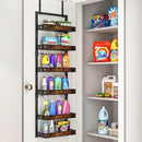 bukfen Over the Door Pantry Organizer, 6-Tier Adjustable Wooden Basket Kitchen Pantry Door Organization and Storage, Heavy-Duty Metal Hanging Kitchen Spice Rack,D6.3 x W17.71 x H50.60 inch,1 Pack by CozyNest Decor
