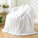 NEWCOSPLAY Super Soft Twin Blanket White Premium Silky Flannel Fleece 3D Ribbed Jacquard Lightweight Bed Blanket All Season Use (White Ribbed, Twin(60"x80")) by CozyNest Decor