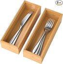 Bamboo Drawer Organizer – Set of 2 Stackable Storage Boxes, Silverware Tray & Small Gadget Holder for Kitchen Drawers, 9" x 3" x 2" (Outer), 8.3" x 2.3" x 1.77" (Inner) by CozyNest Decor