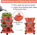 Vertical Planter 3 Tier Stackable Planters Garden Planters Strawberry Herb Flower and Vegetable Planter Indoor Outdoor Gardening Pots with Removable Wheels and Tools 2-Pack by GreenHaven Gardens