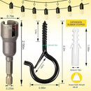 Hooks for Outdoor String Lights, 52 Pack Screw Hooks for Hanging Plants Led Party Lights Garage Wind Chimes, Black Heavy Duty Q Hanger Ceiling with Safety Buckle, Box and Wing Nut Driver by GreenHaven Gardens