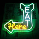 Eat Here Neon Sign Kitchen Neon Signs for Wall Decor with Arrow Guidance Green Orange White Eat Dimmable LED Sign Diner Neon Signs for Wall Bar Restaurant Kitchen Man Cave Decor by CozyNest Decor