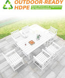 7 Pieces HDPE Outdoor Dining Set, Patio Dining Set with Umbrella Hole, All Weather Outdoor Dining Table Sets for 6, HDPE Patio Furniture Sets for Deck, Backyard, Lawn, and Poolside, Pearl by CozyNest Decor
