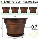 Plant Planters Pots Set of 4 Pack 8 Inch, Plastic Flower Pot for Indoor Plants with Drainage Holes & Trays, Resin Decorative Container Sets with Saucer for House Outdoor Garden Planters Copper by GreenHaven Gardens