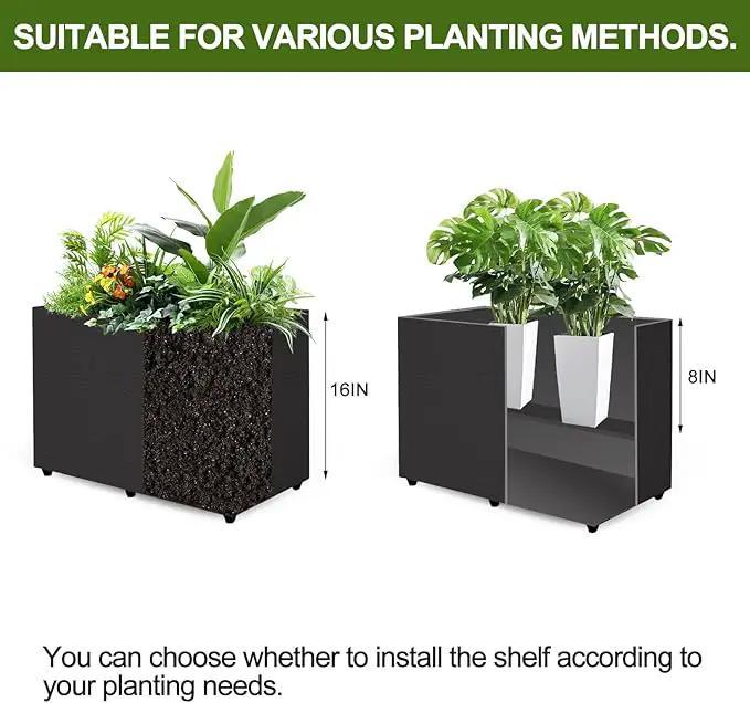 Planter Box Rectangular Block - 24×16×12IN Galvanized Steel Metal Long Box Planter Easy Installation Modern Outdoor Tall Planters All-Weather Use with Drainage Holes for Patio/Porch(Black), photo 4 of 8
