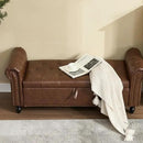 Furniliving 55” End of Bed Bench, Bedroom Bench with Button-Tufted, Large Upholstered Storage Ottoman Entryway Bench with Storage Shoe Cabinet Bench, for Bedroom, PU, Brown by CozyNest Decor