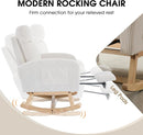 NIOIIKIT Nursery Rocking Chair, Corduroy Upholstered Rocking Chair with Adjustable Footrest, Tufted Rocker Chair with Side Pocket, Glider Rocker for Living Room, Bedroom (White Modern) by TinyTreasures Baby Boutique