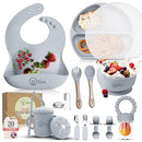 O'doe 17-Piece BPA-Free Silicone Baby Feeding Set | Thick & Soft Suction Plates, Baby Bowls, Wooden Fork & Spoon, and More | Make Mealtime Fun and Easy for Your Little One (Grey, V2) by TinyTreasures Baby Boutique