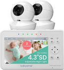 Babysense Baby Monitor with 2 Cameras and Audio 4.3", Non Wifi Baby Monitor, Dual Split Screen, Portable Double Sleep Video Monitoring, Auto Night Vision & Light, Lullabies & White Noise Two-Way Audio by TinyTreasures Baby Boutique