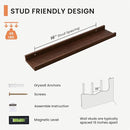 Solid Ash Wood Picture Ledge Shelf, 24 Inch Floating Shelves with Lip Set of 2, Photo Ledge Shelf Nursery Bookshelf Wall Mounted for Living Room Bedroom Decor, Walnut by TinyTreasures Baby Boutique