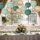 Paper Lanterns Decorative, Sage Green Forest Tan Hanging Round Chinese Lanterns with Lights for Rustic Party Sage Green Birthday Party 12 LED Light Pack of 12 by CozyNest Decor