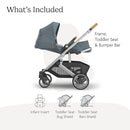 UPPAbaby Cruz V3 Stroller - from Birth + Car Seat Compatible - Full-Size, Reversible Seat - Infant Insert, Bug and Rain Shields Included - Callum (Stone Blue/Silver Frame/Sand Leather) by TinyTreasures Baby Boutique