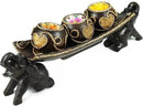 Thai Elephant Tray Carved Rain Tree Wooden Candle Holder by CozyNest Decor