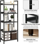 NUMENN Bookshelf, 5 Tier Bookshelves, Home Office Bookcase Shelf Storage Organizer, Free Standing Storage Shelving Unit for Bedroom, Living Room and Home Office, Carbon Fibre by CozyNest Decor