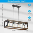XINGQI Rectangle Chandeliers 31.5" Farmhouse Kitchen Island Lighting Fixture Over Table Modern Vintage Linear Hanging 4-Light for Dining Room Living Room Black Wood Grain Finish with Glass Lampshade by CozyNest Decor