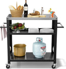 Outdoor Grill Cart with Three-Shelf, Stainless Steel Pizza Oven Table for Outside, Dining Kitchen Cart with Two Side Handle, Garden Patio BBQ Kitchen Food Prep Table Cart (Black) by GreenHaven Gardens
