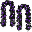 Joyhalo 2 Pack Halloween Garland with Lights, Black Maple Leaves Lighted Garland for Mantle, 5.7FT Light Up Leaf Autumn Vines Outdoor for Door Frame, Fireplace and Thanksgiving Fall Decor by CozyNest Decor