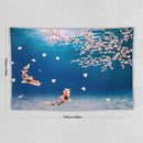Japanese Koi Fish Tapestry, Cherry Blossoms Asian Oriental Blue Floral Branch Koi Fish Carp Tapestries Wall Hanging for Bedroom Living Room Office Decor 60"x40" by CozyNest Decor