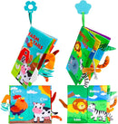 Baby Soft Cloth Crinkle Books Early Education Interactive Stroller Car Seat Sensory Toys with Tails Newborn Development Gifts for 0-6 Months Infants Toddler Baby Boys Girls(Jungle & Farm) by TinyTreasures Baby Boutique