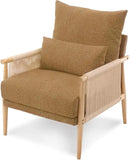 VINGLI Boho Braid Accent Armchair,Mid-Century Modern Chiar with Solid Wooden Armrest,Comfy Louge Cushion Chair with Waist Pillow for Bedroom,Living Room,Reading Room, Khaki by CozyNest Decor