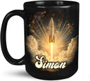 Sci-Fi Inspired Ceramic Mug for Men, Custom Name Coffee Mug 11oz or 15oz, Personalized Rocket Enthusiast Black Cup, Custom Vibrant Rocket Coffee Cup, Gifts for Astronaut Fans by CozyNest Decor
