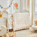 Mini Crib Bedding Set 3 Pieces Baby Boho Quilted Tufted Ruffles Comforter with Fitted Sheet and Ruffled Bed Skirt - Cute Shabby Baby Bedding Fits Mini Crib Only Cream White by TinyTreasures Baby Boutique