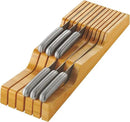 In-Drawer Knife Block - Bamboo Knife Drawer Organizer for Kitchen - Fits 5 Long + 6 Short Knives - Store Knives with Blades Pointing Down - Wooden Steak knife Holder without Knives - Chef Gift Idea by CozyNest Decor