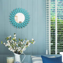 Honiway Beach Wall Decor Mirror 12 inch Wood Coastal Wall Decor Sunburst Boho Home Decor Room Decor for Bedroom Living Room Bathroom Cyan by CozyNest Decor
