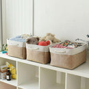 Fabric Storage Baskets - Rectangular Baskets for Organizing Fabric, Shelves & Decorative Use (White & Khaki) by TinyTreasures Baby Boutique