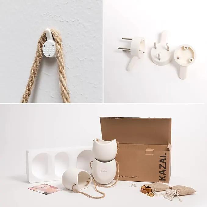 Wall Planters -Ellie- | Hanging Ceramic Plant Pots 3 Pieces | Wall Decoration for Indoors, Balcony and Garden | Cream (Matte), photo 6 of 7