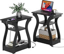 Black End Table Set of 2 with Charging Station, Side Table with USB Ports and Outlets, Black Nightstand, 3 Tier End Table with Storage Shelf for Living Room, Bedroom by CozyNest Decor