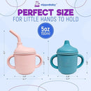 Silicone Transition Sippy Cup for 6+ month old | Includes 1 Toddler straw cup & 1 Baby Sippy Cup with Handles 5 oz | Perfect for Baby Led Weaning (Rose Quartz/SKy, 5 oz) by TinyTreasures Baby Boutique