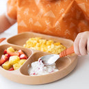 Bumkins Toddler Utensils, Kids Size Fork and Spoon Set, Silicone and Stainless-Steel Training Silverware, Angled Forks/Sporks for Self-Feeding, Children Hold Learning to Eat, 18 Months Up, Clay by TinyTreasures Baby Boutique