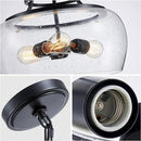 WUZUPS Chandelier Rustic Farmhouse Industrial Round Ceiling Pendant LED Light Fixture Clear Seeded Glass Shade for Dining Room Kitchen Island Foyer Entryway, H 20.9" x W 15.9", Black by CozyNest Decor