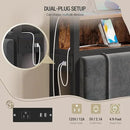 Headboard with 3-Tier Storage Shelves, Velvet Upholstered Head Board with 2 Outlets, USB Ports & LED Light, Soft Backrest for Full Size Bed, Rustic Brown and Black BH13801B by CozyNest Decor