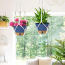 ZMTECH 2 Pack 8 Inch Blue Hanging Planters with Macrame Plant Hanger for Indoor and Outdoor Plants, Self Watering, Drainage Hole, Visible Level Tray by GreenHaven Gardens