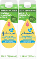 Johnson's Head-To-Toe Gentle Body Wash & Shampoo for Baby's Sensitive Skin & Hair, Tear-Free, Sulfate-Free & Hypoallergenic, Value Size Refill, 33.8 fl. oz (Pack of 2) by TinyTreasures Baby Boutique