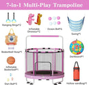 LAMERGE 55" 7-in-1 Round Trampoline for Kids Boys & Girls Ages 1-8, Indoor & Outdoor Trampoline for Fun, Adjustable Height Handrail ＆ Enclosed Safety Net ＆ Durable Designs for Toddlers Children by TinyTreasures Baby Boutique