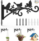 Metal Hanging Plant Bracket with Birdie Pattern 2 Pack – Heavy Duty Plant Hooks for Hanging Flower Baskets，Plants, Bird Feeder, Wind Chime - Indoor/Outdoor Use，Black Matte Texture (12 in) by GreenHaven Gardens