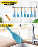 Silicone Kitchen Utensil Set for Non Stick Cookware, 7 Pcs Heat Resistant Cooking Utensils with Wooden Handle, BPA Free Kitchen Tools with Spatulas, Spoons, Skimmer and Pasta Fork (BLUE) by CozyNest Decor
