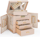 AKOZLIN 4-Tier Jewelry Box Leather Jewelry Storage Organizer with 3 Drawers Lockable for Women Girls Ring Necklace Earring Bracelet Holder with Mirror Champagne by TinyTreasures Baby Boutique